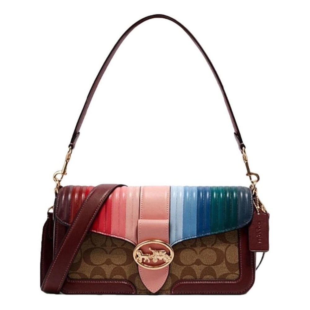 NWT! Coach 2020 Georgie Signature Embossed Leather Rainbow 🌈 Shoulder Bag